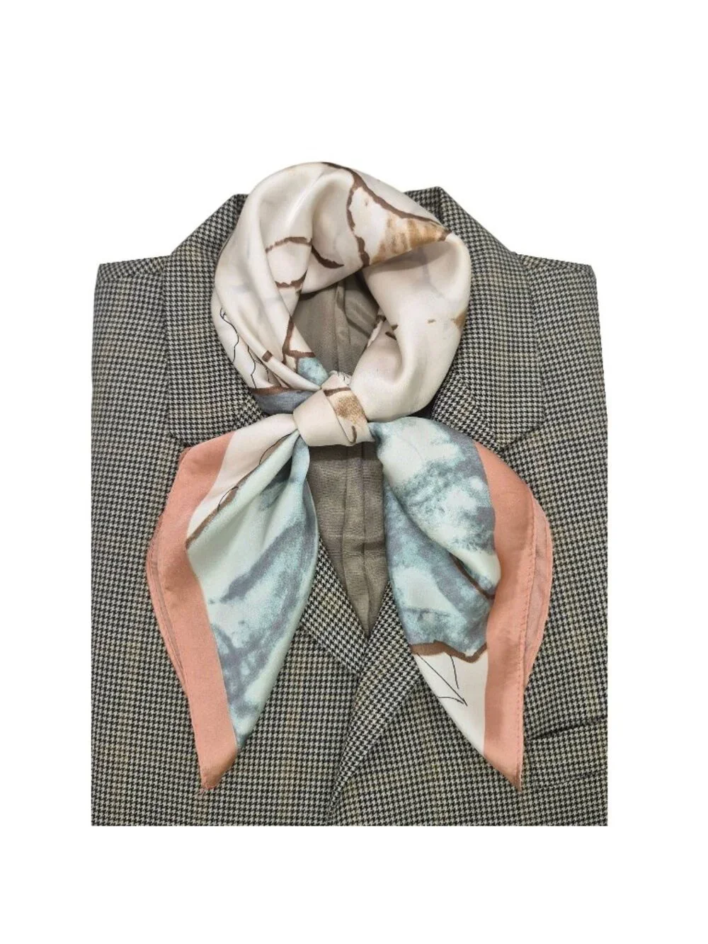 ✨Luxury Silky Square Scarf Beige Green Orange Tan Ginkgo Print Watercolor Wrap✨
